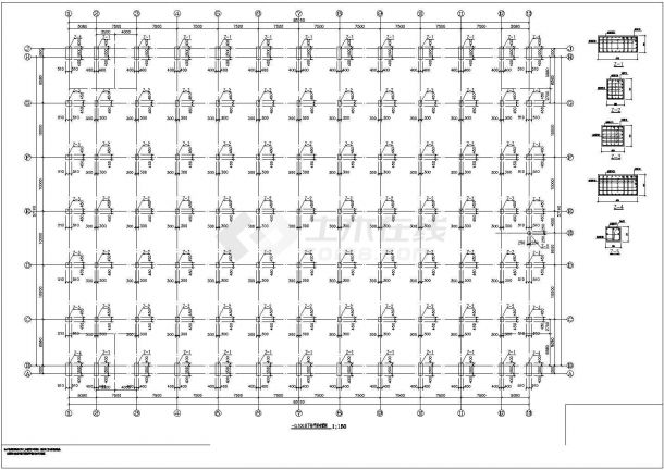 苏州三层厂房带雨棚大跨度钢管桁架框架结构施工cad平面方案图(柱距7.5m)-图二
