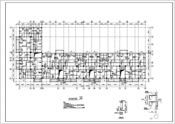 海南6层住宅楼结构施工cad平面布置图（上部结构为现浇框架结构带屋顶花架）-图二