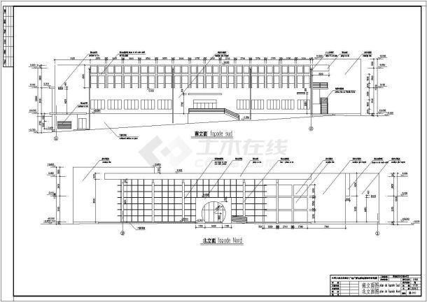 国外二层对外办公楼建筑结构施工cad设计方案图(带大门厕所)-图一