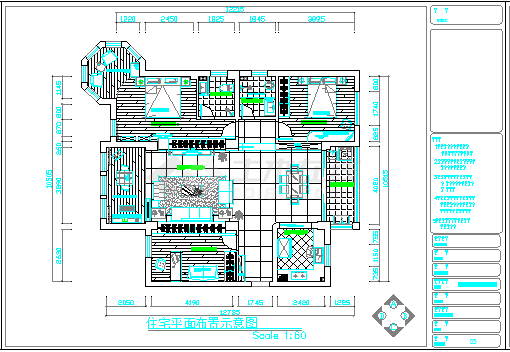 三室两厅黑白经典住宅楼室内装修设计施工图（含效果图）-图一