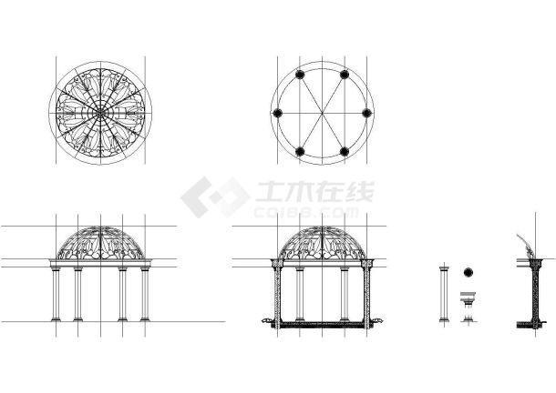 欧式凉亭施工设计cad详图-图一