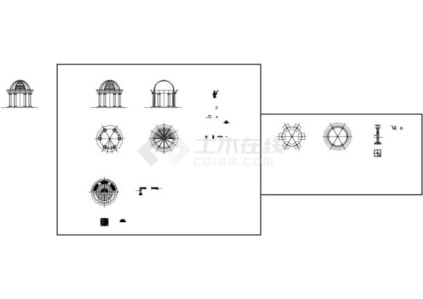 欧式圆顶景亭施工大样设计图-图一