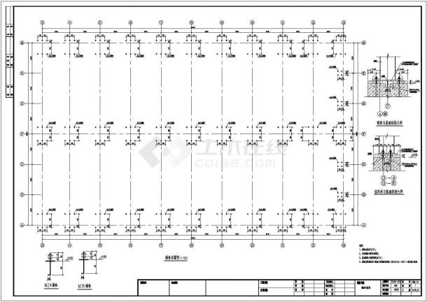 上海三层厂房车间框架砼结构施工cad设计方案图纸-图二