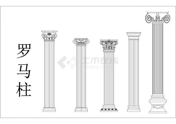 西方欧式风格室内装修设计罗马柱及护栏花瓶窗套cad平立面图块-图一