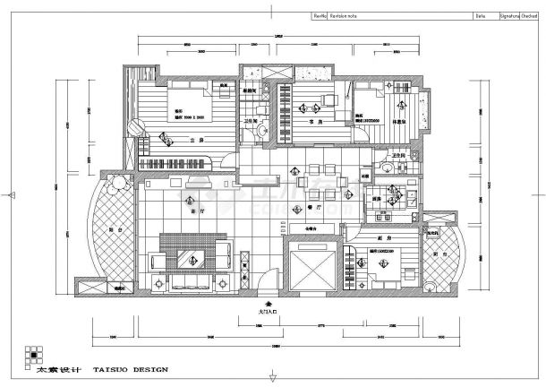 上海现代简约140平米豪华舒适四室两厅装修设计cad施工方案图-图一