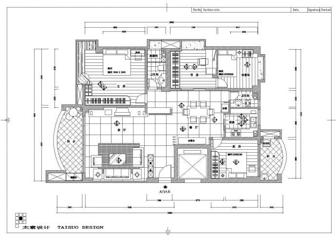 上海现代简约140平米豪华舒适四室两厅装修设计cad施工方案图_图1