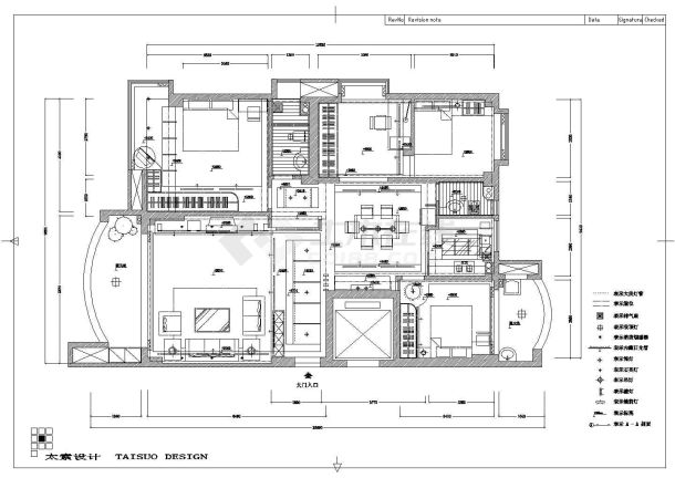 上海现代简约140平米豪华舒适四室两厅装修设计cad施工方案图-图二