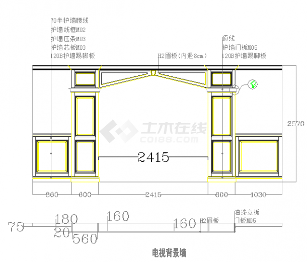 美式风格三居室样板间室内装修设计施工cad图-图一