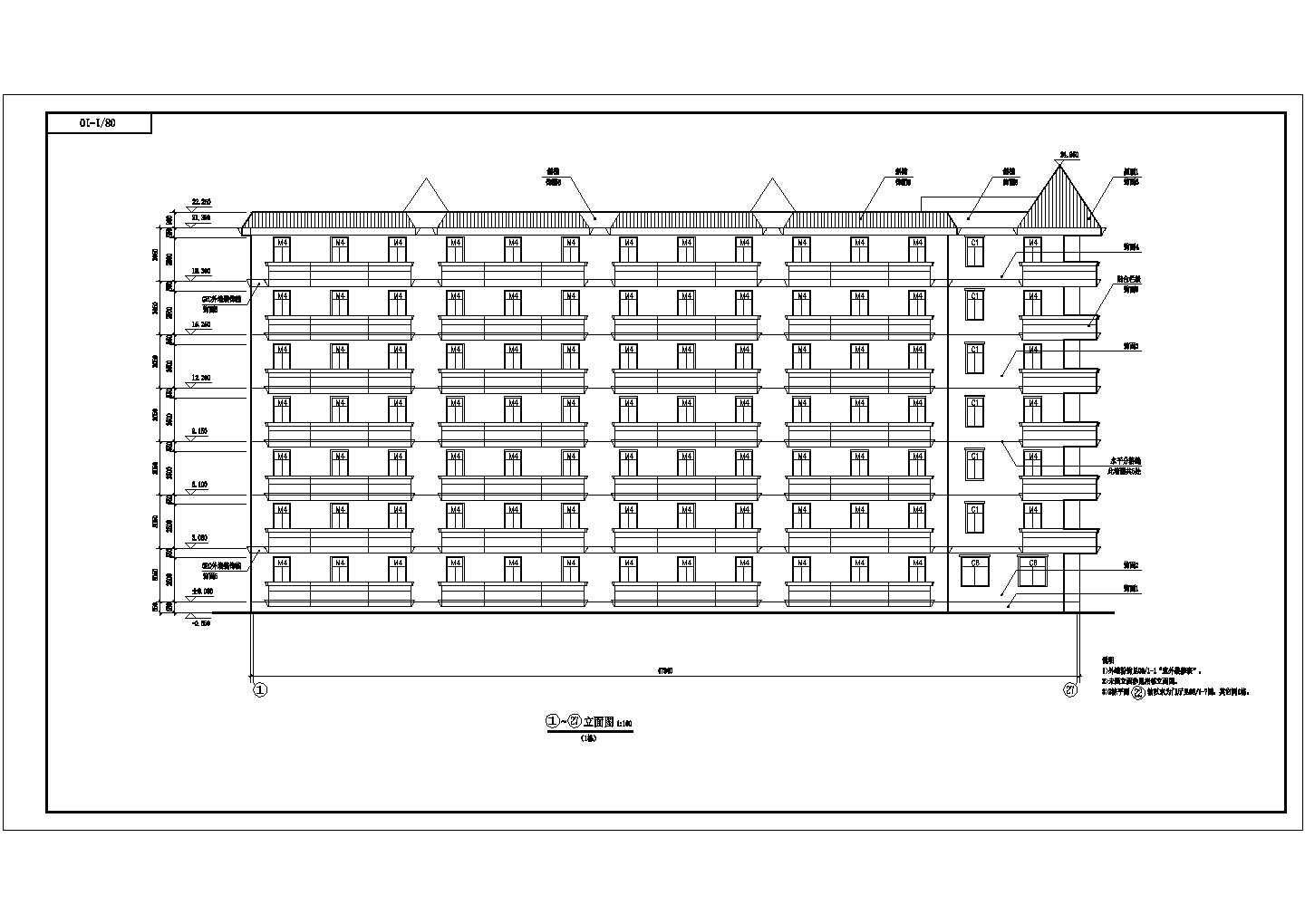 湖南学校七层学生公寓宿舍楼建筑设计cad平立面方案图(带入口单元详图)