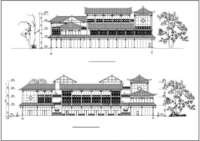 三层中式民俗古建筑自建房设计cad平立面方案图(适合文化旅游区)_图1