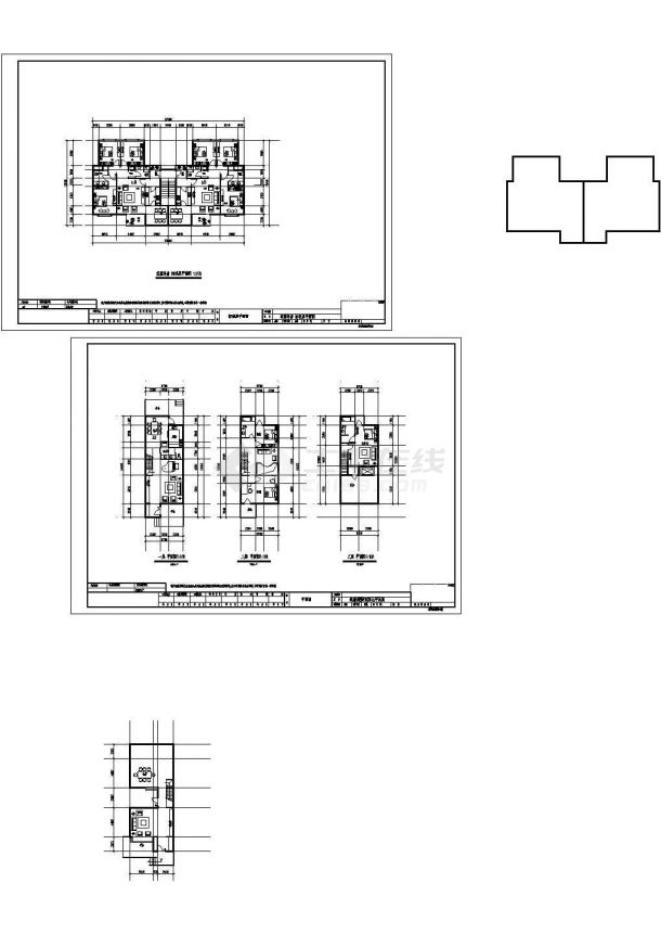 连排别墅中间单元三室两厅三卫平面图、花园洋房标准层五室两厅三卫平面图-图一