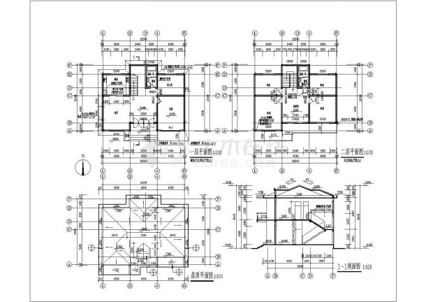 二层砖混结构别墅结构施工图（含建筑施工图 坡屋面）-图一
