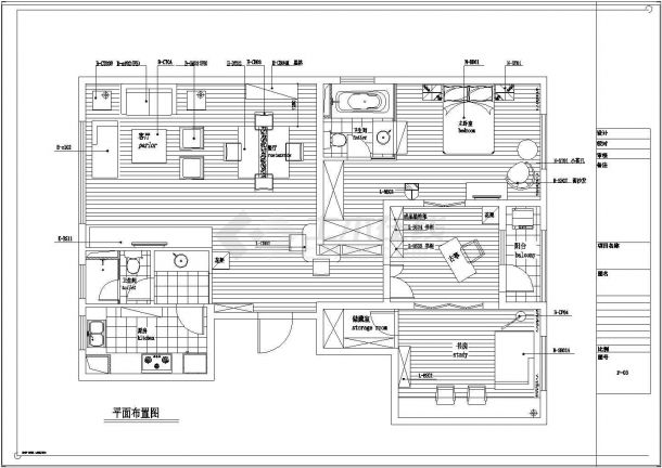 【苏州】东方现代简约三居室样板间装修施工CAD图（附实景图）-图一