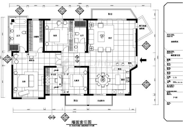 雅致简约现代三居室样板间装修施工CAD图（附效果）-图一