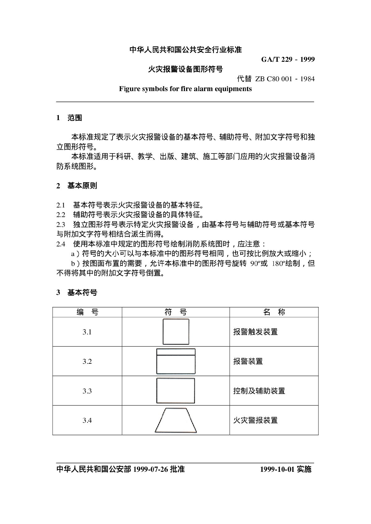 GAT 229-1999 火灾报警设备图形符号-图二