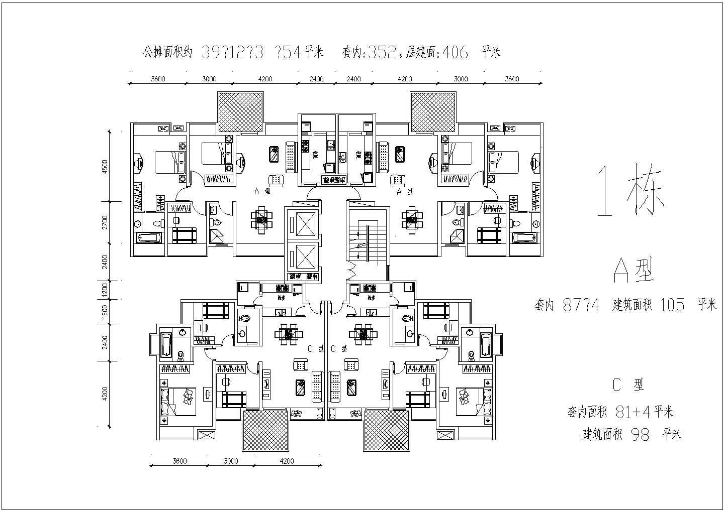 2-3房经典户型建筑设计图纸（CAD）