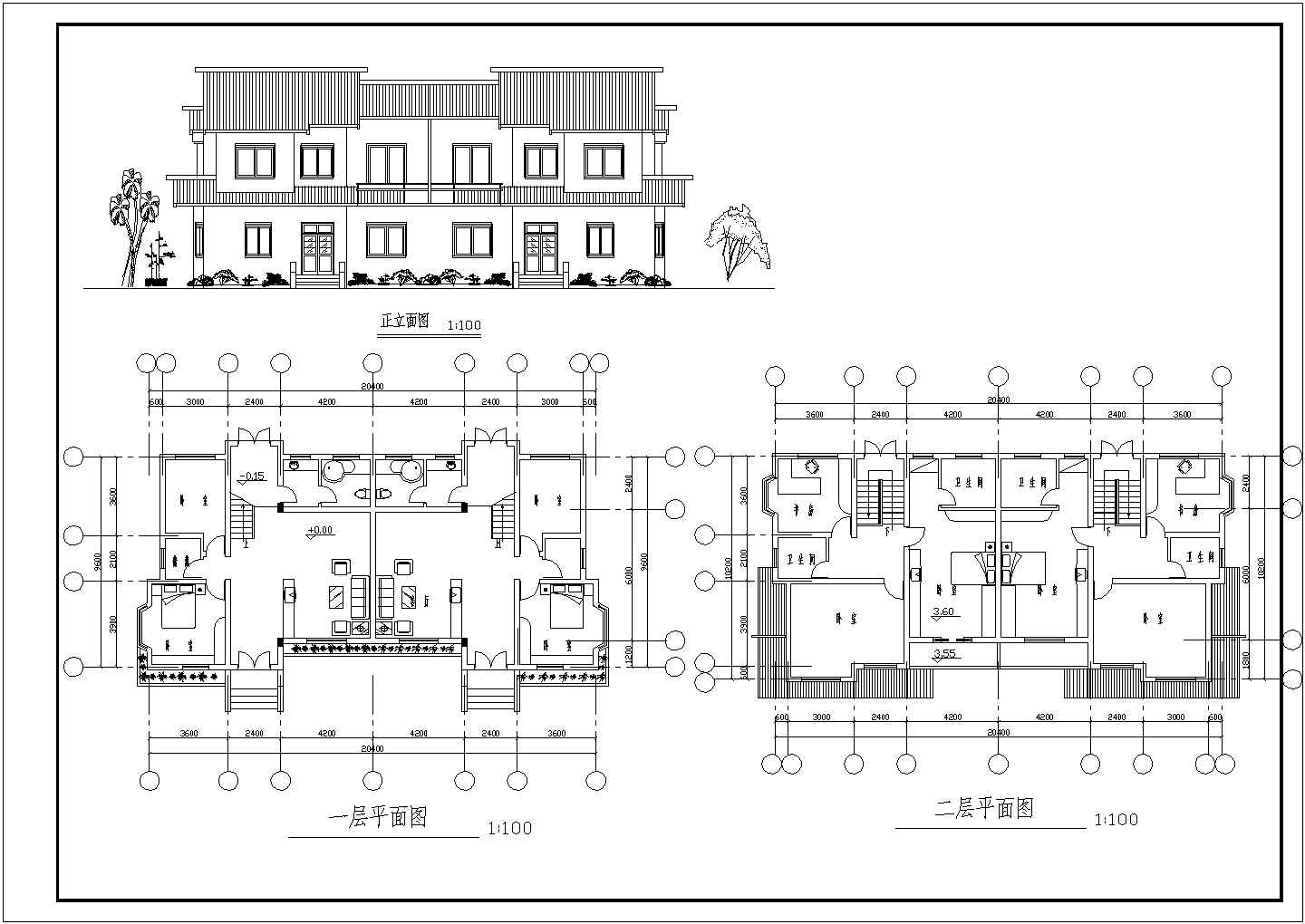 经典独栋二层别墅平立面设计图