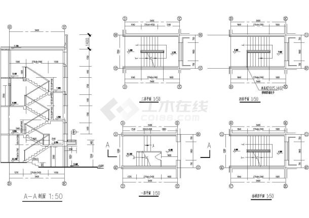 砖混结构折板楼梯结构图和建筑图_CAD图纸-图二
