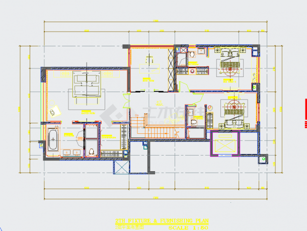 某新中式二层别墅全套装修效果图cad施工图（地下两层）-图二