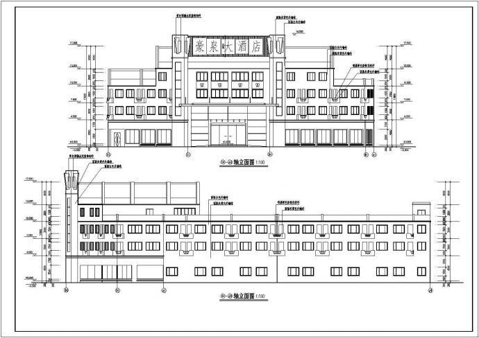 比较实用的三层大酒店建筑cad设计施工图纸（最新出图）_图1