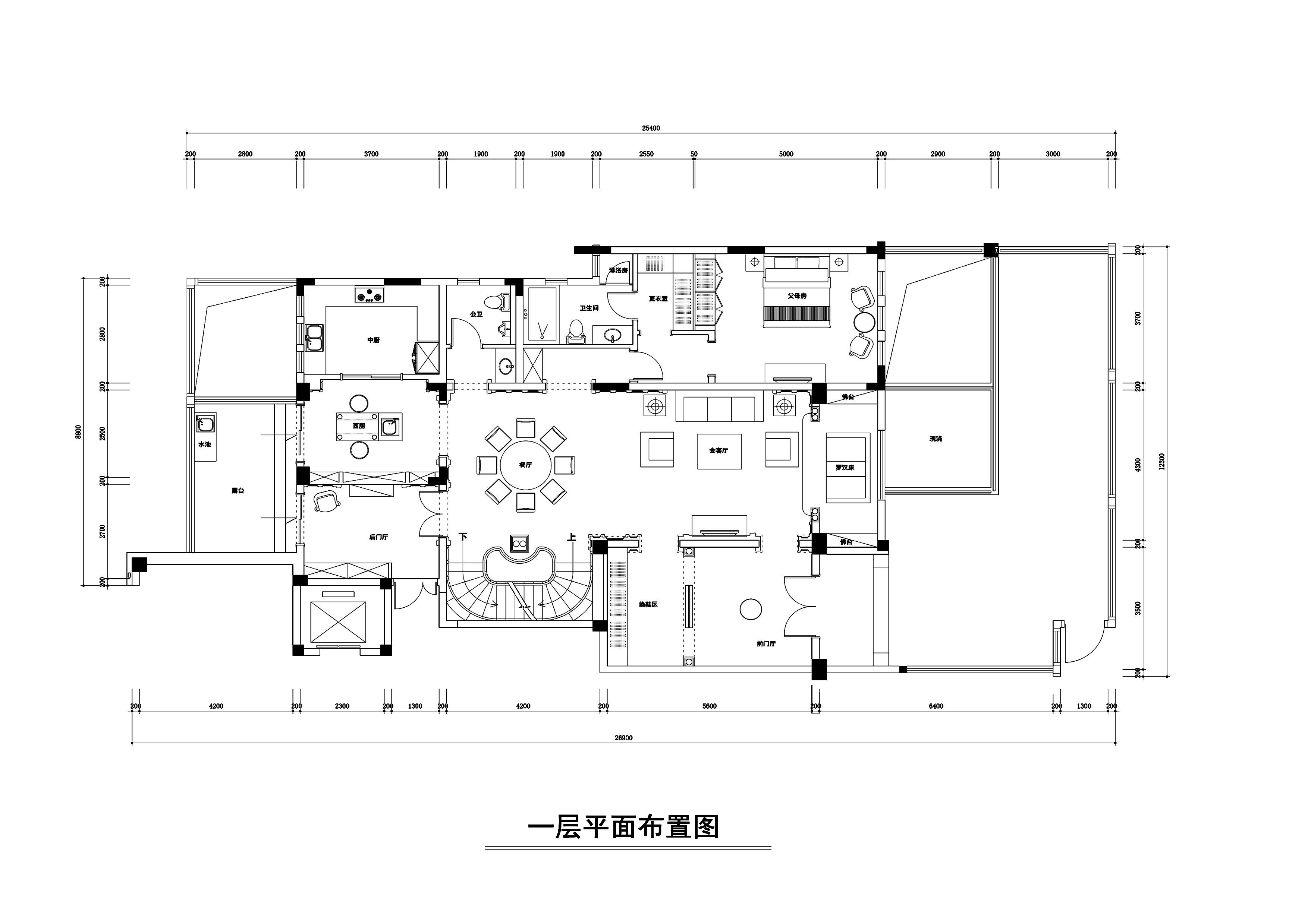 美式新古典无锡城南世家500平打通两套跃层公寓装修施工图（附效果图）