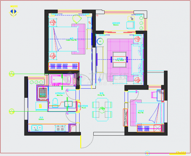 【芜湖】精致生活时尚简约两居室样板间装修施工CAD图（附效果）-图一