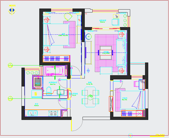 【芜湖】精致生活时尚简约两居室样板间装修施工CAD图（附效果）