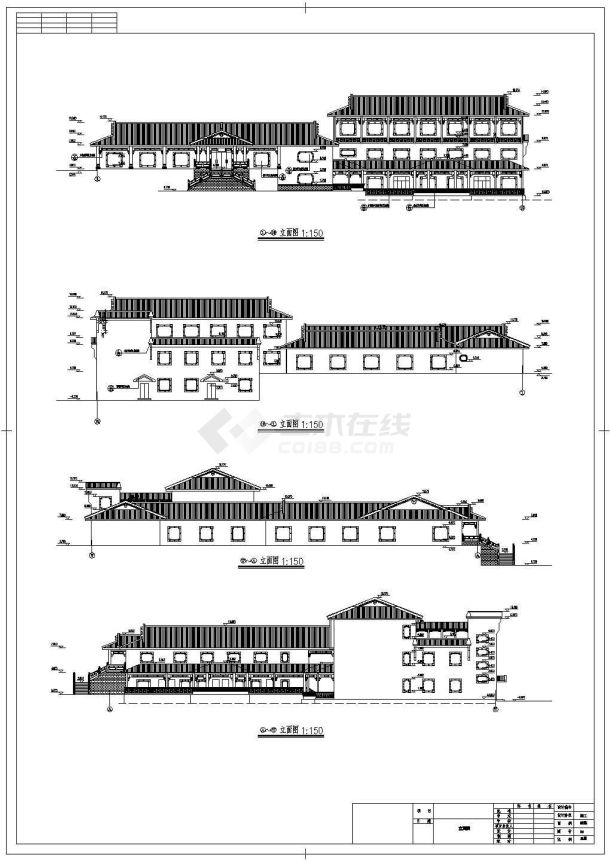 中式仿古农家乐山庄建筑结构施工设计cad方案图(马头墙块瓦)-图一