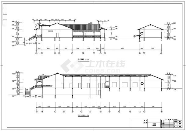 中式仿古农家乐山庄建筑结构施工设计cad方案图(马头墙块瓦)-图二
