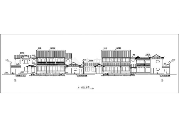 中式风格沿街建筑青瓦屋面黄瓜环脊设计施工cad平立面方案图-图二