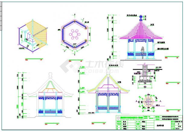 中式风格六角古亭施工CAD设计详图-图一