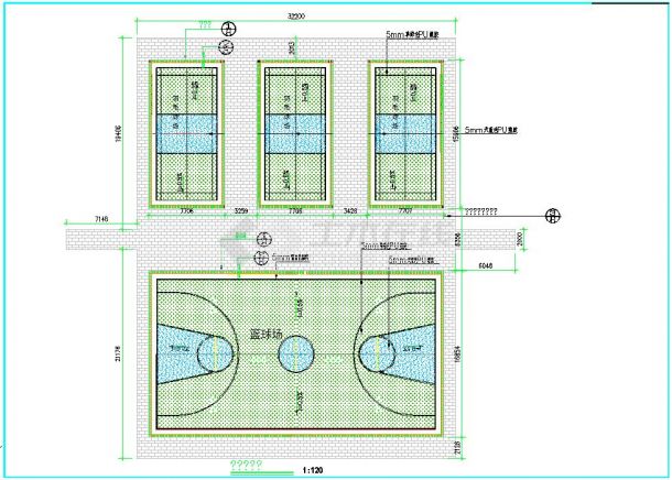 羽毛球场及篮球场设计施工CAD大样图-图一