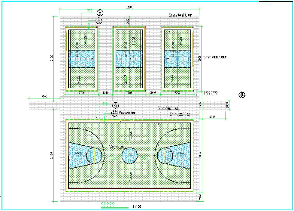 羽毛球场及篮球场设计施工CAD大样图