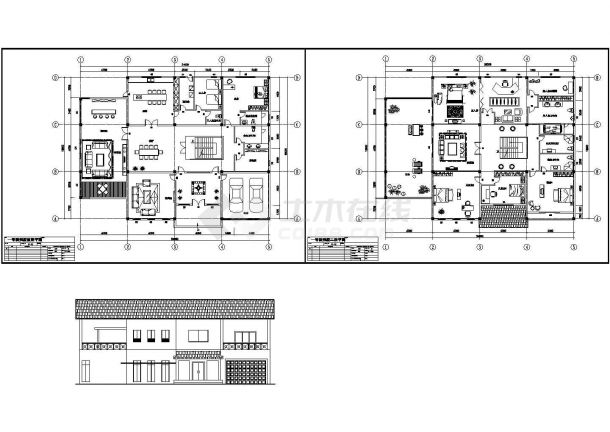 某两层别墅平面图和立面设计图-图一