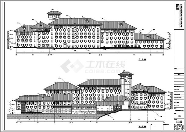 六层新中式风格高级多层旅店建筑cad施工图-图二