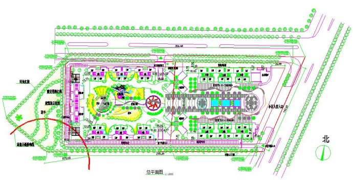 北京高层住宅小区景观绿化设计cad总规划平面图_图1