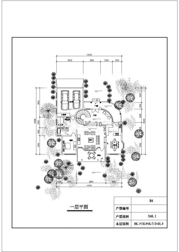 某三层北美风格独栋别墅建筑方案图（北入口、348平方米）-图一