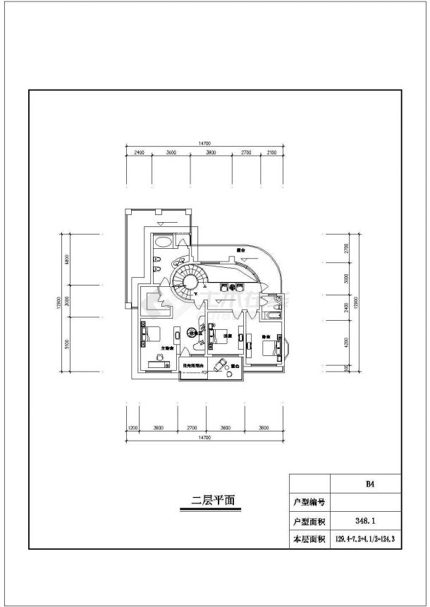 某三层北美风格独栋别墅建筑方案图（北入口、348平方米）-图二