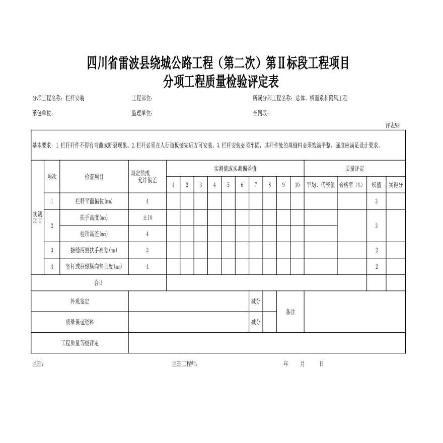 公路监理栏杆安装质量评定.xls-图一