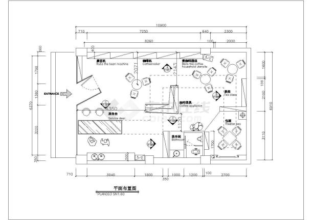 品牌咖啡专卖店装修施工设计cad平立面方案布置图-图一