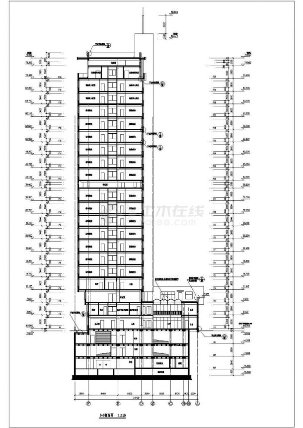 北京20层大医院住院部建筑设计cad平立面施工方案图纸-图一