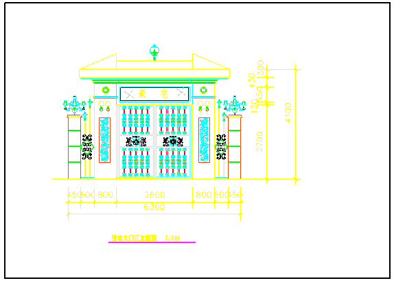 某豪华别墅亭铁艺大门建筑设计CAD方案图_图1