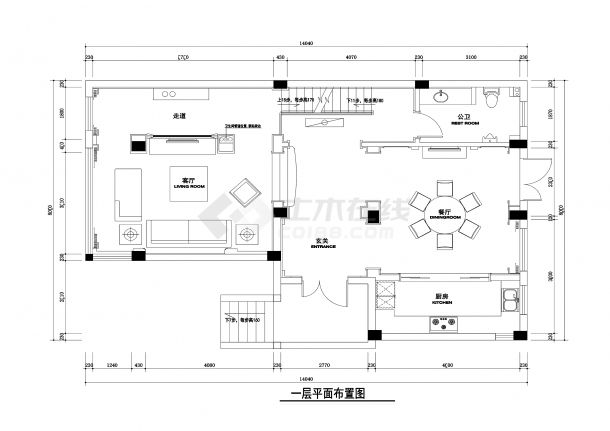 【镇江】三层带地下室联排别墅装修施工图-图一