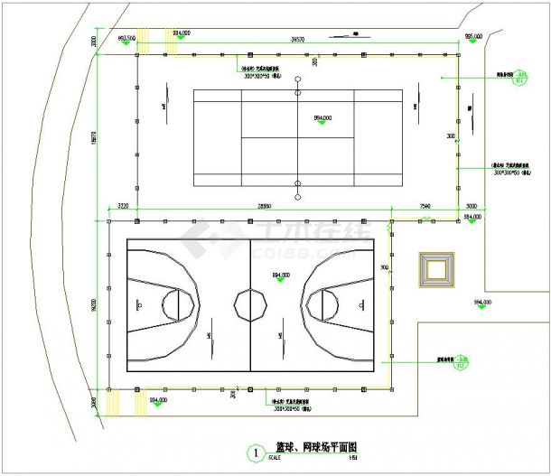 篮球场网球场各种体育运动场施工cad设计详图-图一