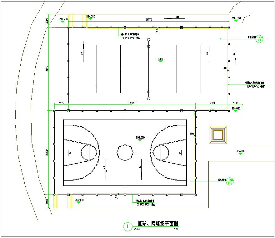 篮球场网球场各种体育运动场施工cad设计详图