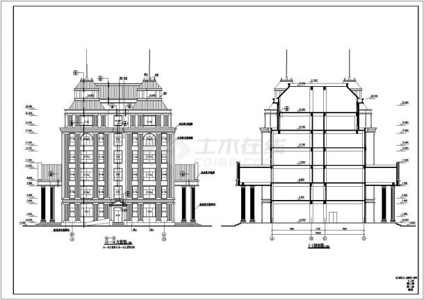 某欧式六层办公楼建筑设计cad图纸-图二