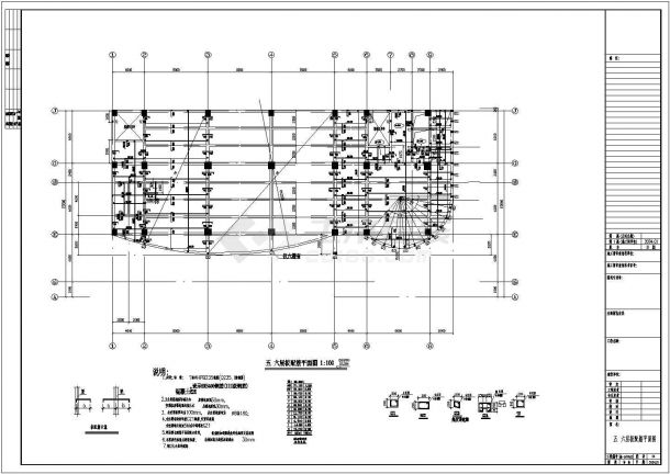 北京40米9层综合楼带塔楼结构施工设计cad平面布置图纸-图一
