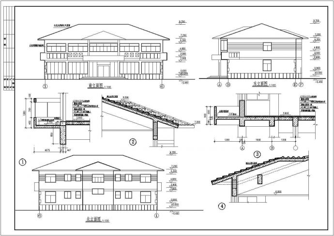 二层红瓦坡屋顶别墅式办公楼结构施工构造cad设计布置图_图1