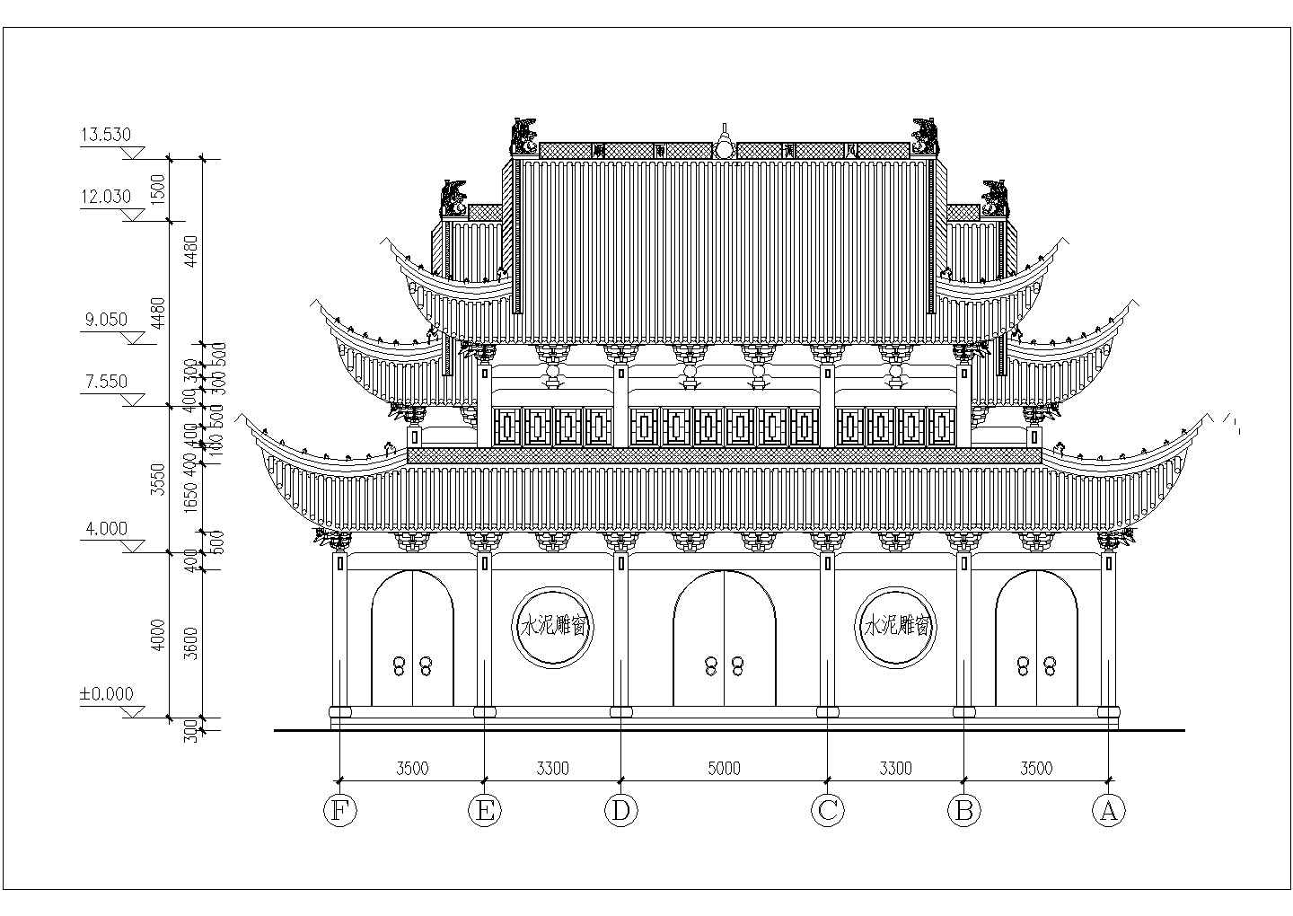 某仿古建筑祠堂建筑、结构CAD施工图