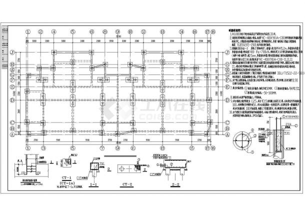广东三层坡面屋顶别墅异形柱框架结构施工设计cad平面布置方案图纸-图一